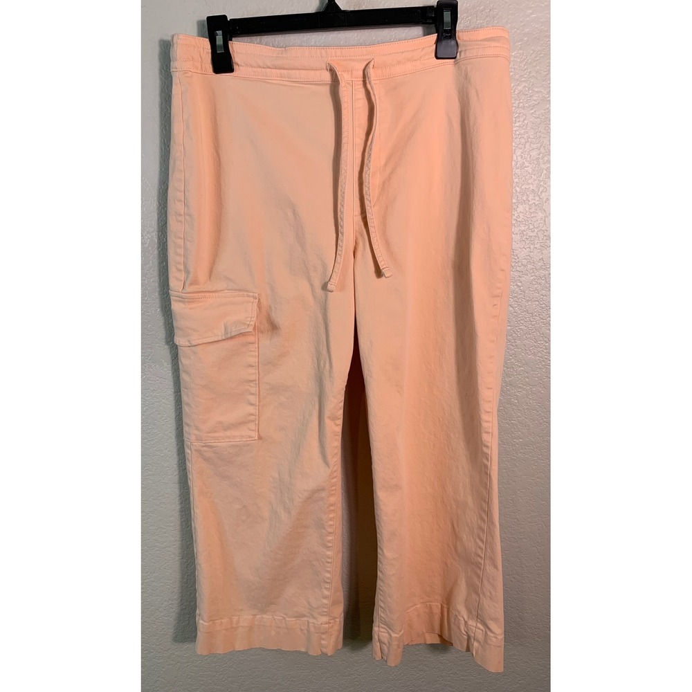 Chicos 2 US Large Crop Pants Peach Cargo Pocket Drawstring Cotton Blend Costal